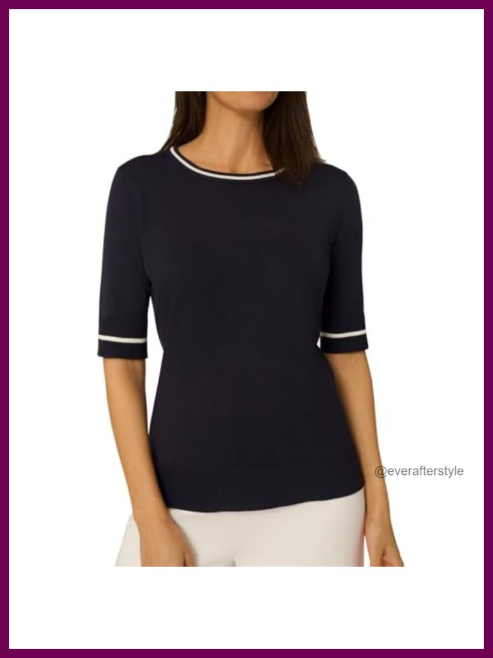 Cable & Gauge Women's Short Sleeve Crewneck Pullover Sweater with Pick Stitch